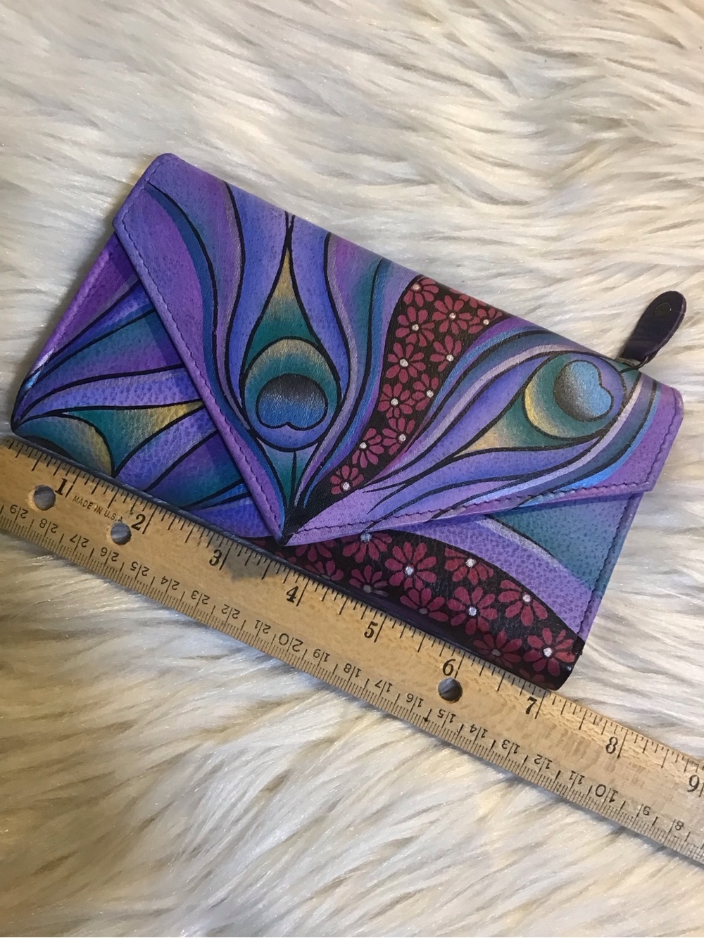 ANUSCHKA leather peacock floral painted wallet - Picture 10 of 16